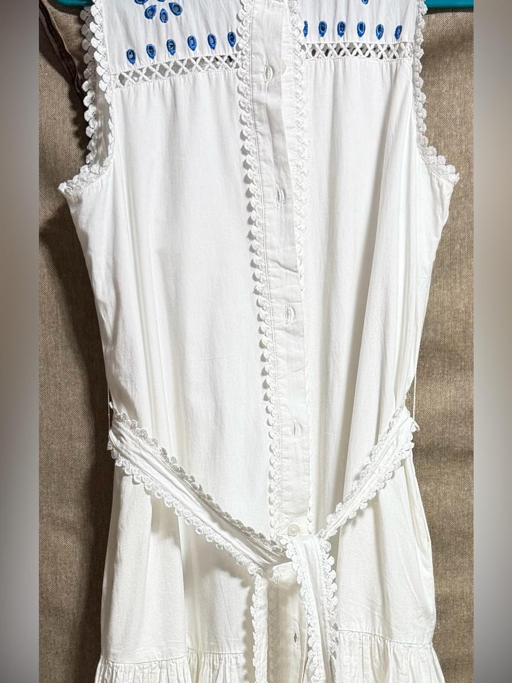 Avec Les Filles White Maxi Dress with Cobalt Blue Eyelet Detail 12 - Picture 8 of 10